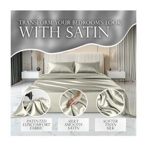 Satin Bed Full‎ Sheet Set With 15" Deep Pockets Ivory